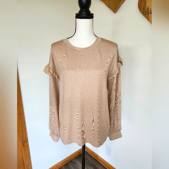 NWT Gap Tan Long Sleeve Shirt with Ruffle Details - Picture 1 of 5